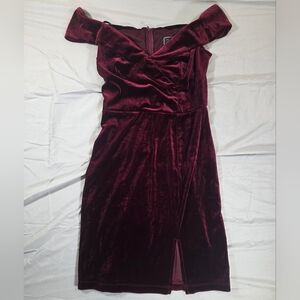 BECCA Red Ruched Off-Shoulder Mini Dress